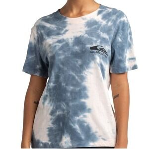 Quiksilver‎ Tee Women's XS Blue Daily Season Crop Tee Tie-Dye Shorts Sleeves